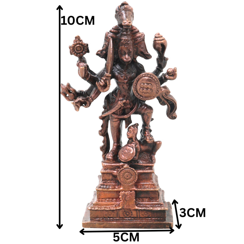 Copper Panchamukhi Veera Hanuman Idol Handcrafted Traditional Chola Anjaneya Murti for Pooja Decor & Gifting, Brown, 4 Inch, 1 Piece