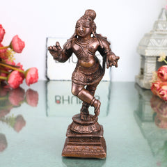 Copper Ladoo Krishna Idol, Handcrafted Bala Gopala Murti Traditional Chola Style for Pooja, Home Decor & Gifting, Brown, 5.5 Inch, 1 Piece