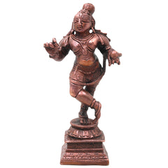 Copper Ladoo Krishna Idol, Handcrafted Bala Gopala Murti Traditional Chola Style for Pooja, Home Decor & Gifting, Brown, 5.5 Inch, 1 Piece