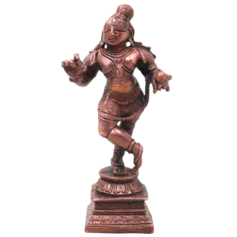 Copper Ladoo Krishna Idol, Handcrafted Bala Gopala Murti Traditional Chola Style for Pooja, Home Decor & Gifting, Brown, 5.5 Inch, 1 Piece