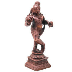 Copper Ladoo Krishna Idol, Handcrafted Bala Gopala Murti Traditional Chola Style for Pooja, Home Decor & Gifting, Brown, 5.5 Inch, 1 Piece