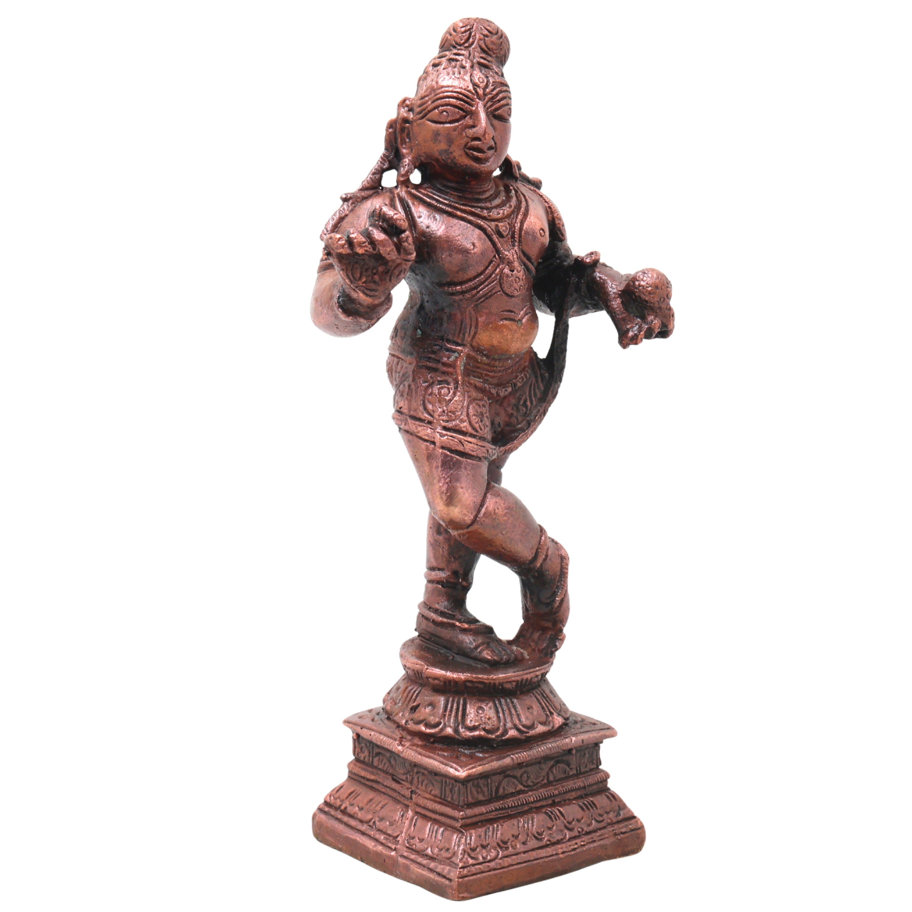 Copper Ladoo Krishna Idol, Handcrafted Bala Gopala Murti Traditional Chola Style for Pooja, Home Decor & Gifting, Brown, 5.5 Inch, 1 Piece