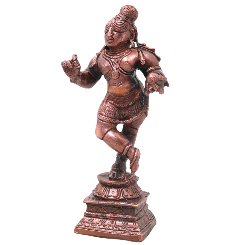 Copper Ladoo Krishna Idol, Handcrafted Bala Gopala Murti Traditional Chola Style for Pooja, Home Decor & Gifting, Brown, 5.5 Inch, 1 Piece