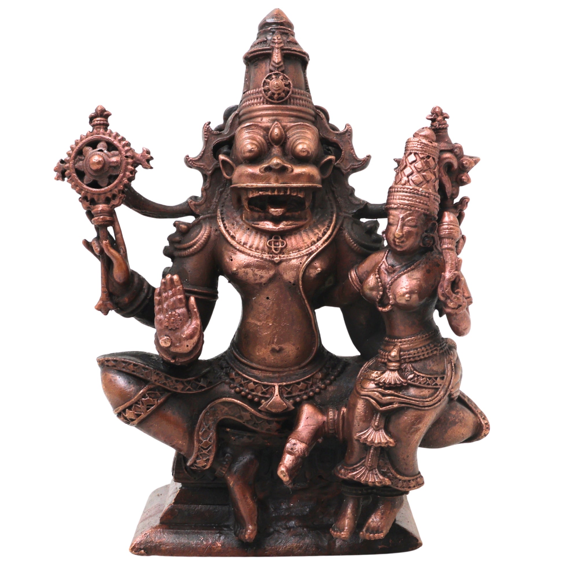 Copper Lakshmi Narasimha Idol Handcrafted Narahari Swamy Traditional Chola Murti for Pooja, Decor & Gifting, Brown, 5 Inch, 1 Piece