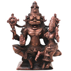 Copper Lakshmi Narasimha Idol Handcrafted Narahari Swamy Traditional Chola Murti for Pooja, Decor & Gifting, Brown, 5 Inch, 1 Piece