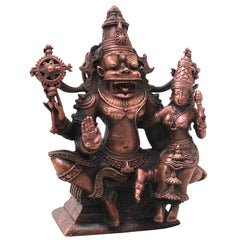 Copper Lakshmi Narasimha Idol Handcrafted Narahari Swamy Traditional Chola Murti for Pooja, Decor & Gifting, Brown, 5 Inch, 1 Piece