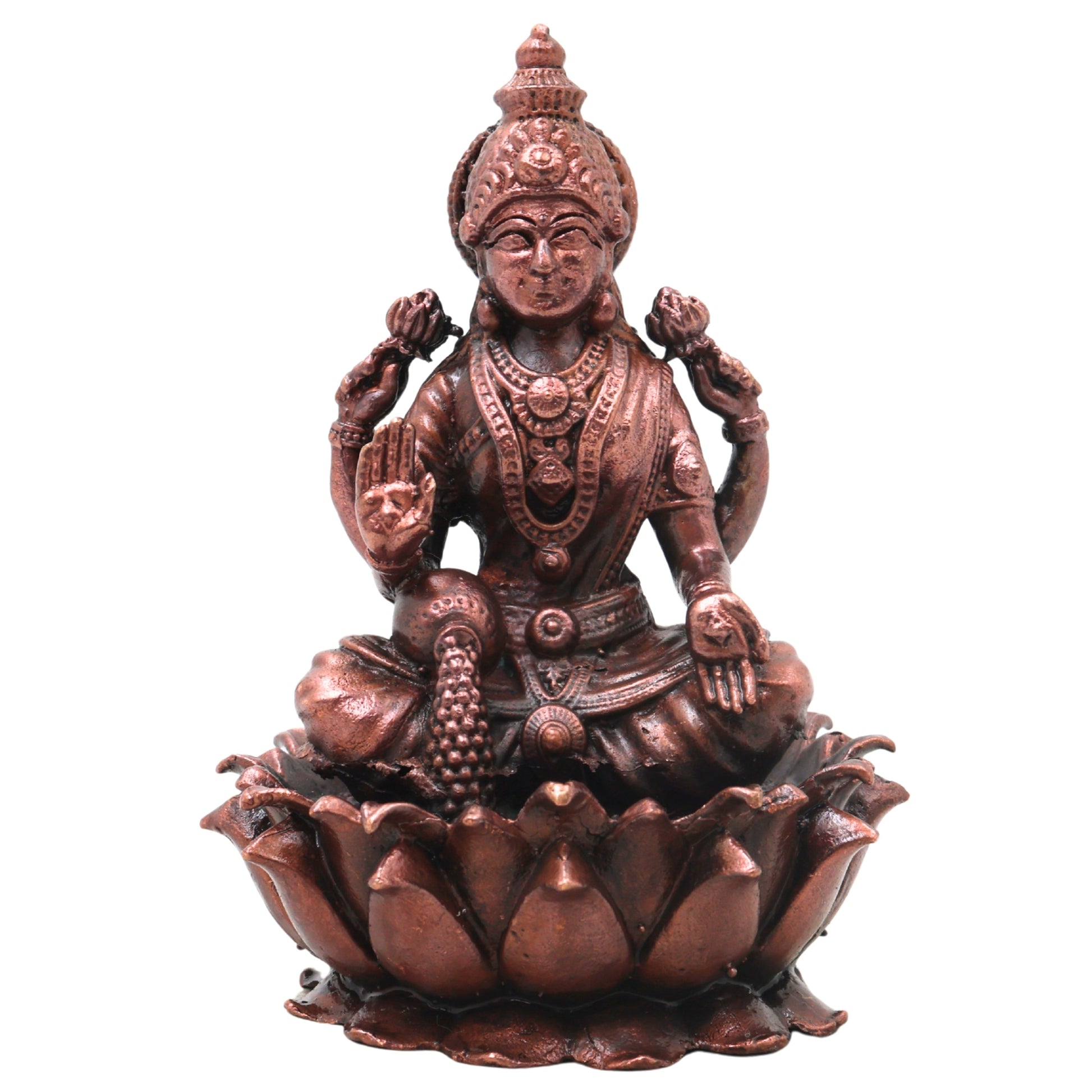 Copper Mahalakshmi Idol Handcrafted Murti Traditional Chola Lakshmi Devi Statue for Pooja, Home Decor & Gifting, Brown, 4.5 Inch, 1 Piece