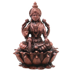 Copper Mahalakshmi Idol Handcrafted Murti Traditional Chola Lakshmi Devi Statue for Pooja, Home Decor & Gifting, Brown, 4.5 Inch, 1 Piece