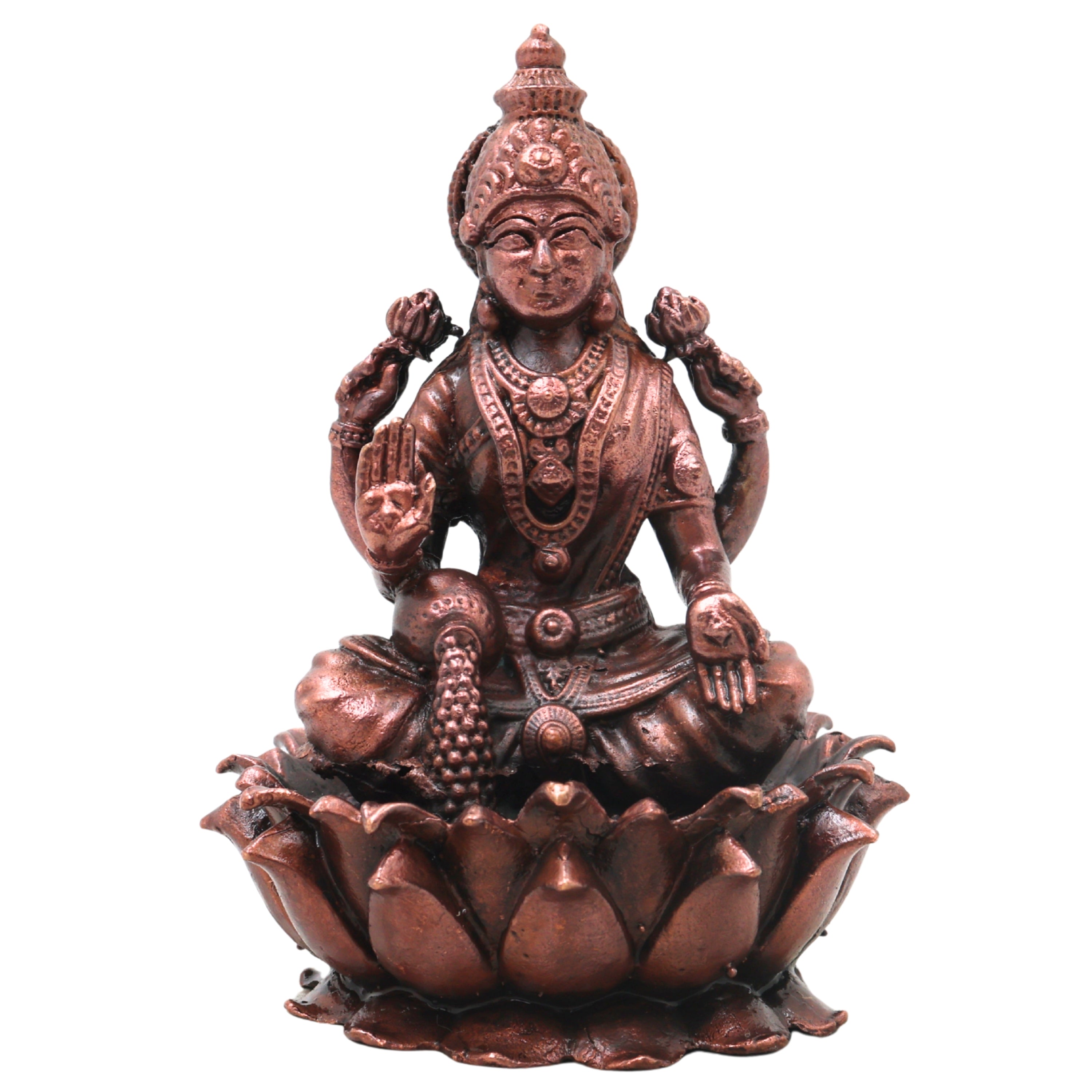 Copper Mahalakshmi Idol Handcrafted Murti Traditional Chola Lakshmi Devi Statue for Pooja, Home Decor & Gifting, Brown, 4.5 Inch, 1 Piece