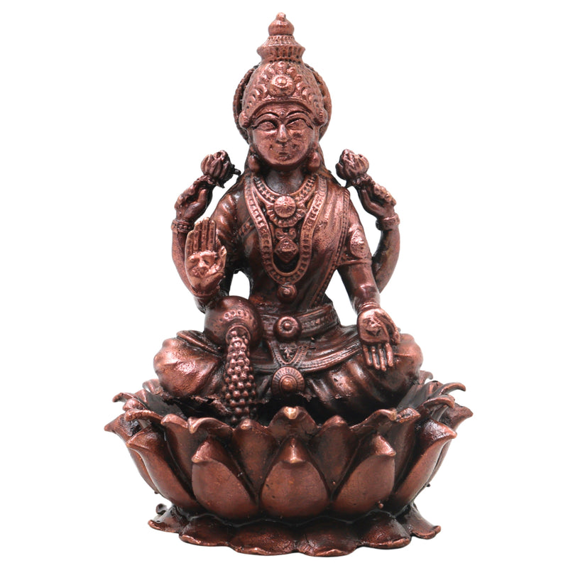 Copper Mahalakshmi Idol Handcrafted Murti Traditional Chola Lakshmi Devi Statue for Pooja, Home Decor & Gifting, Brown, 4.5 Inch, 1 Piece