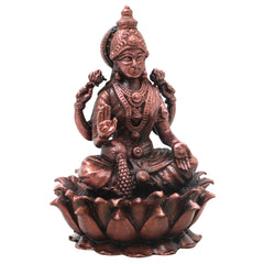 Copper Mahalakshmi Idol Handcrafted Murti Traditional Chola Lakshmi Devi Statue for Pooja, Home Decor & Gifting, Brown, 4.5 Inch, 1 Piece