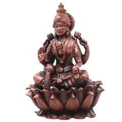 Copper Mahalakshmi Idol Handcrafted Murti Traditional Chola Lakshmi Devi Statue for Pooja, Home Decor & Gifting, Brown, 4.5 Inch, 1 Piece