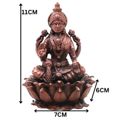 Copper Mahalakshmi Idol Handcrafted Murti Traditional Chola Lakshmi Devi Statue for Pooja, Home Decor & Gifting, Brown, 4.5 Inch, 1 Piece