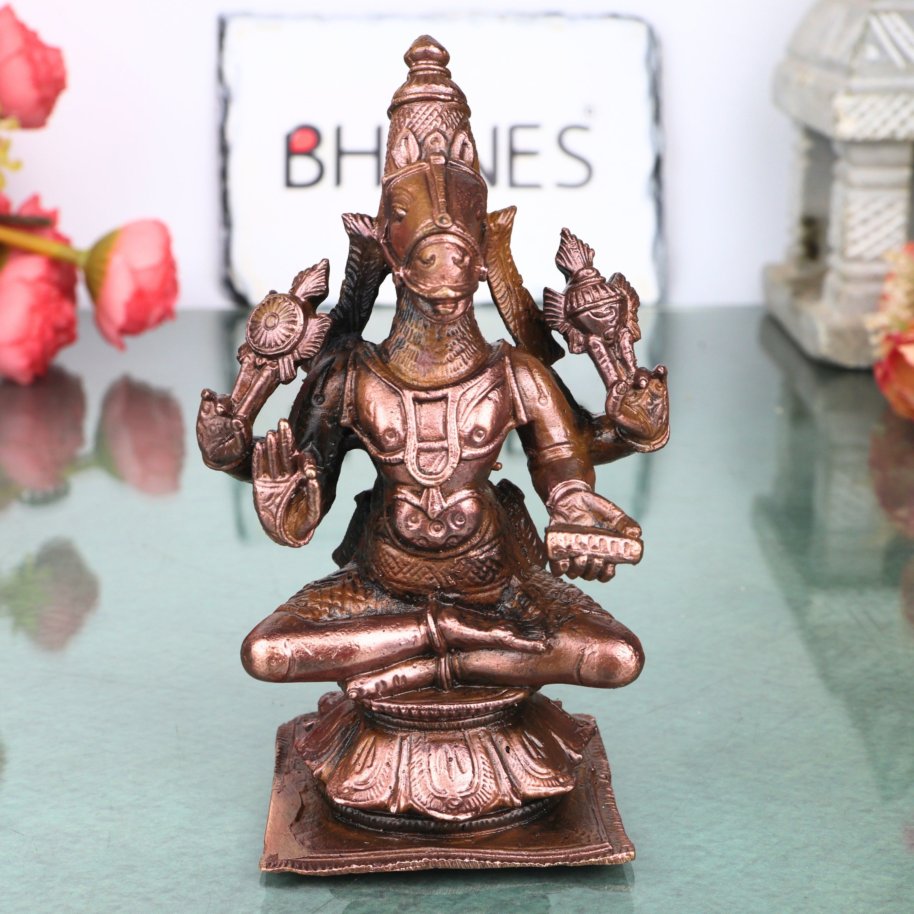 Copper Hayagriva Idol Handcrafted Traditional Chola Style Murti for Pooja, Home Decor, Gifting & Temple Worship, Brown, 4.5 Inch, 1 Piece