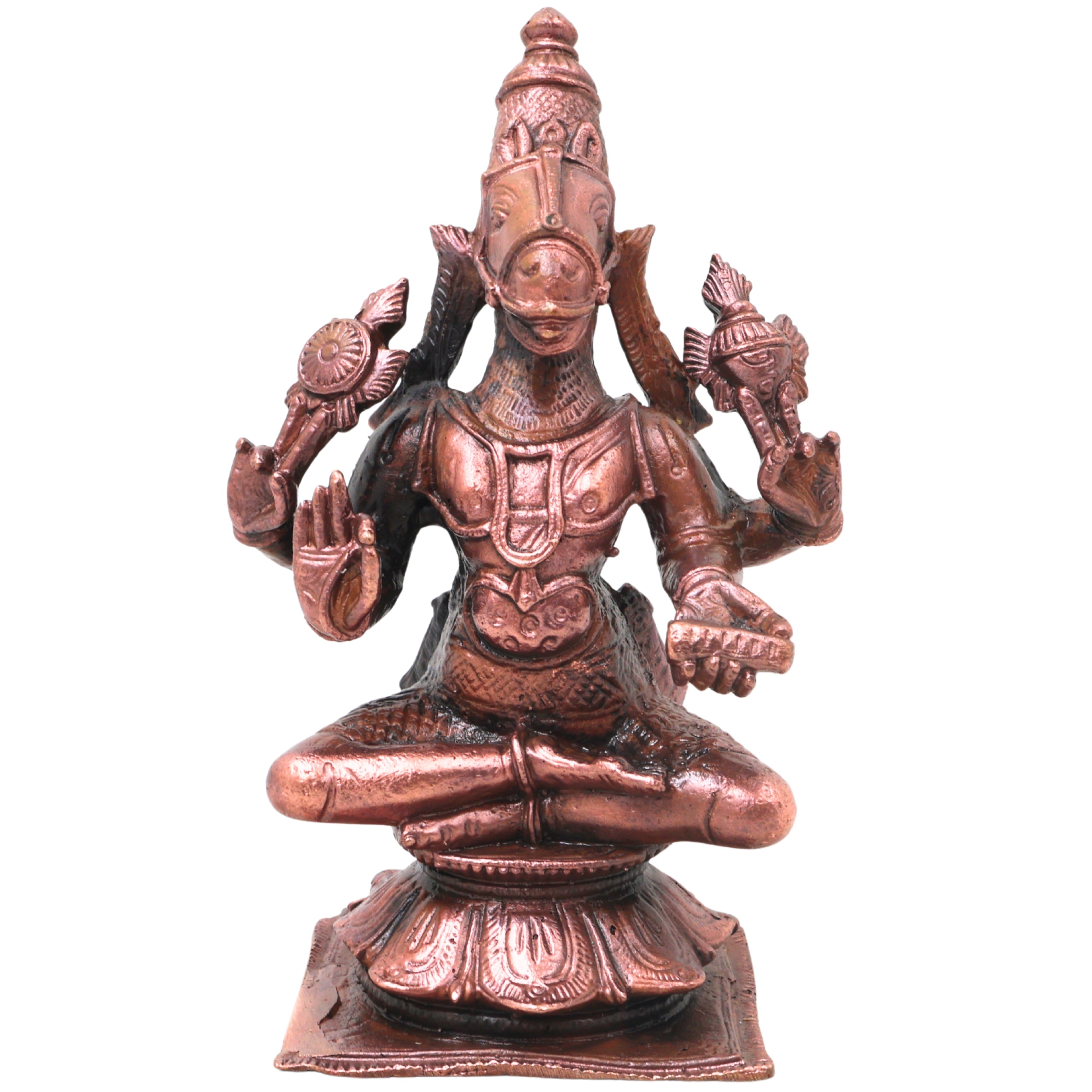 Copper Hayagriva Idol Handcrafted Traditional Chola Style Murti for Pooja, Home Decor, Gifting & Temple Worship, Brown, 4.5 Inch, 1 Piece