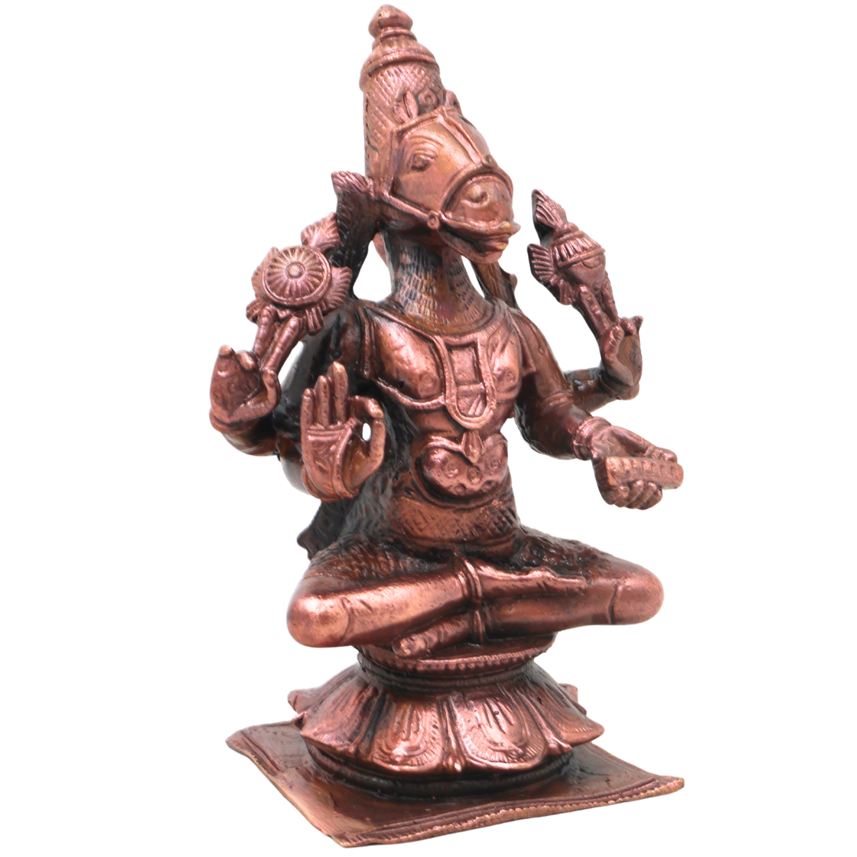 Copper Hayagriva Idol Handcrafted Traditional Chola Style Murti for Pooja, Home Decor, Gifting & Temple Worship, Brown, 4.5 Inch, 1 Piece
