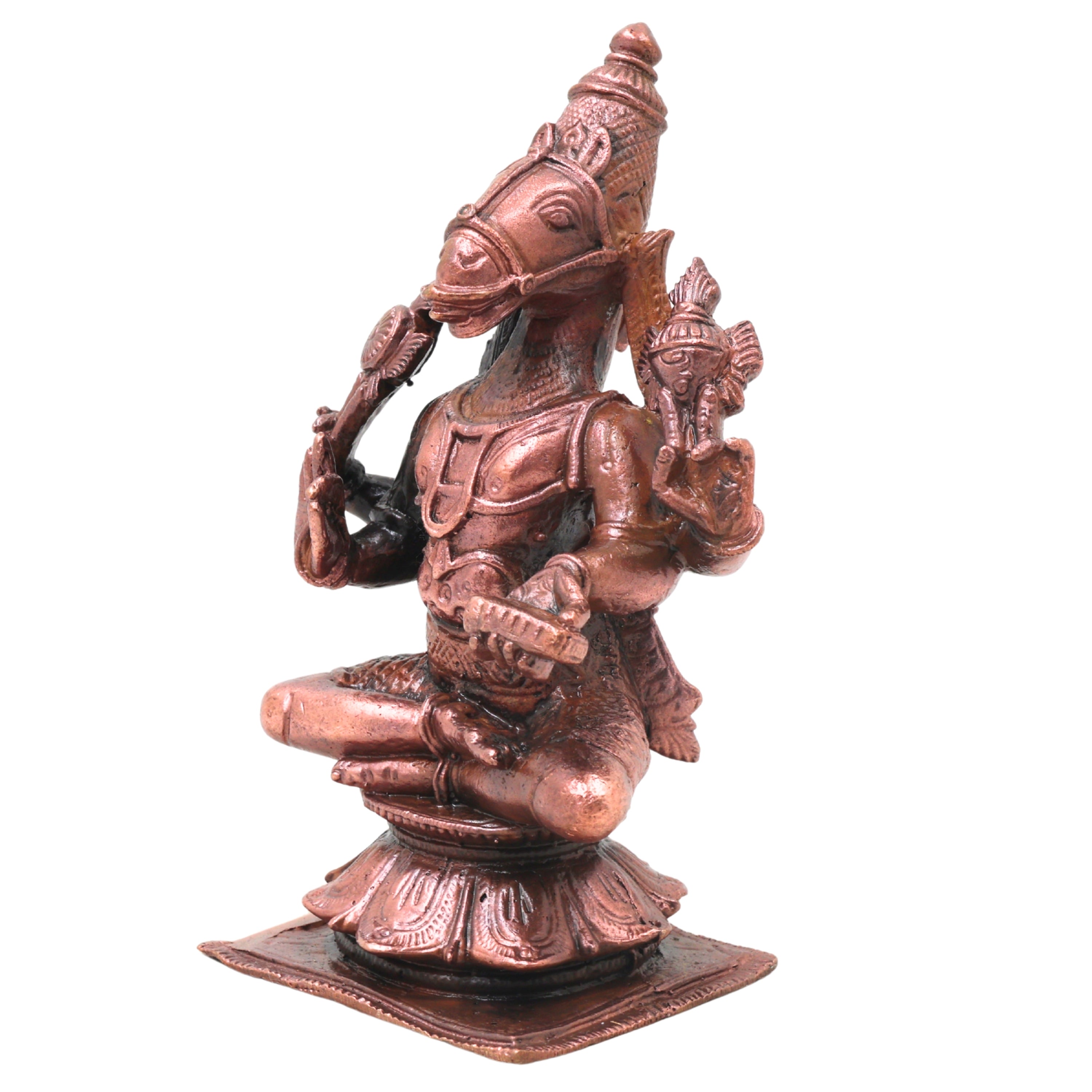 Copper Hayagriva Idol Handcrafted Traditional Chola Style Murti for Pooja, Home Decor, Gifting & Temple Worship, Brown, 4.5 Inch, 1 Piece