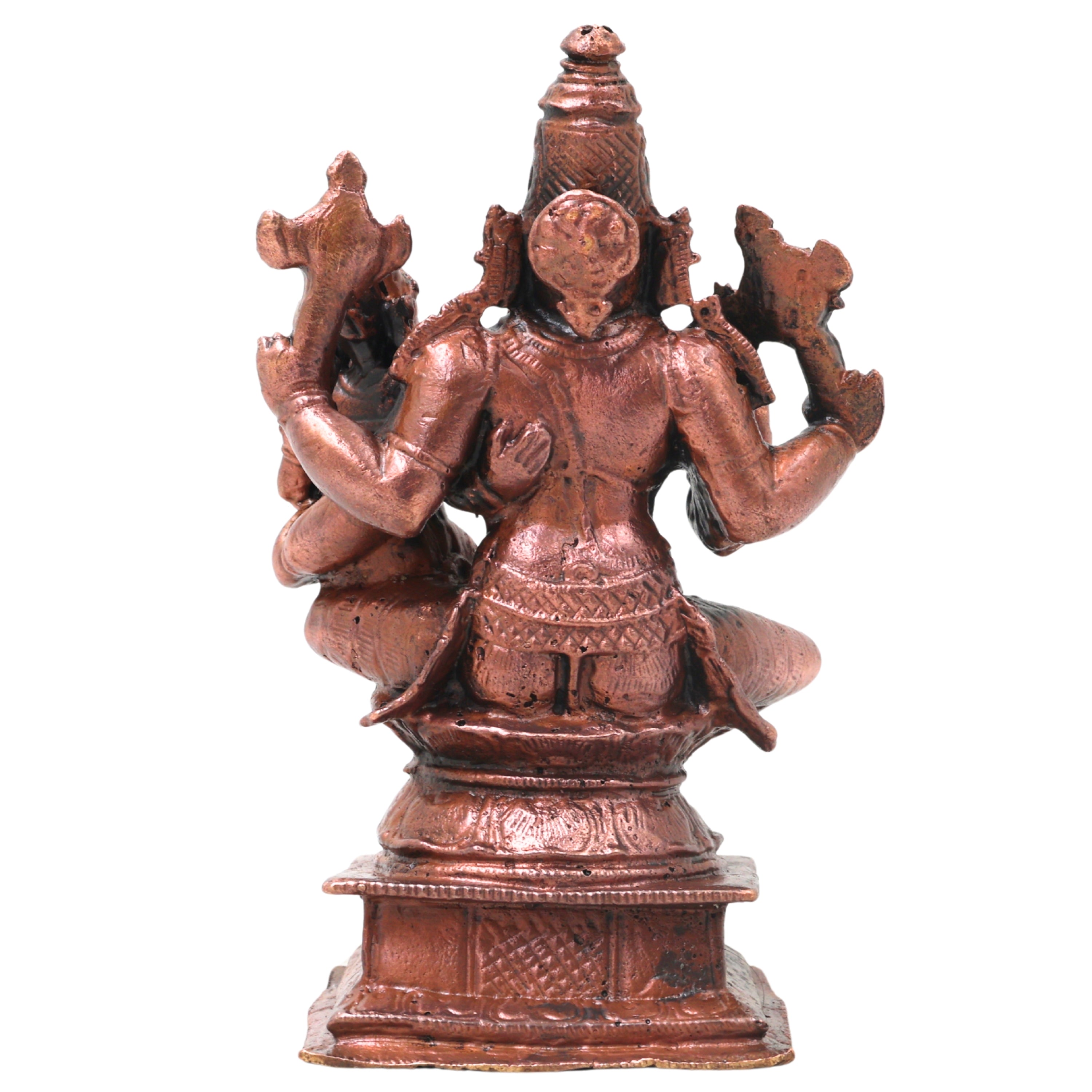 Copper Lakshmi Narasimha Idol, Sri Narahari Murti Traditional Chola Pooja Home Decor Gift, Brown, 4.5 Inch, 1 Piece