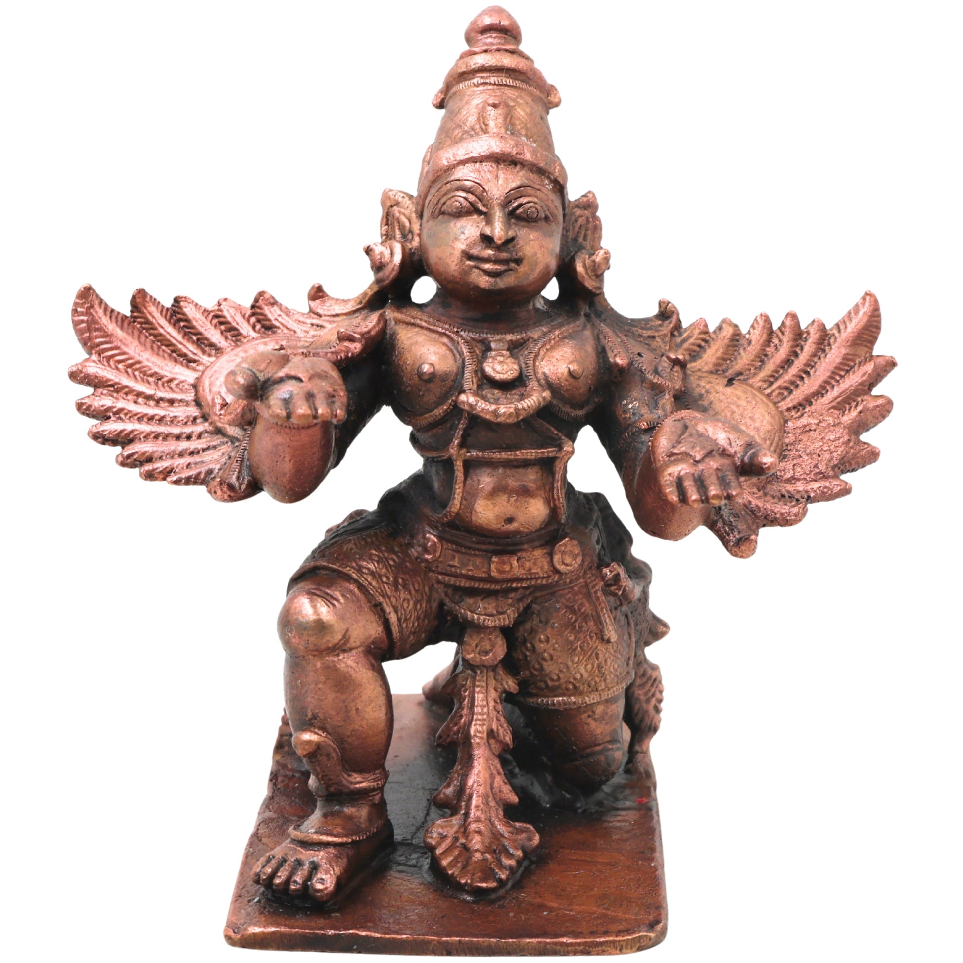 Copper Garuda Idol Handcrafted Vainateya Vishnu Vahana Traditional Chola Murti for Pooja Home Decor & Gifting, Brown, 4.5 Inch, 1 Piece