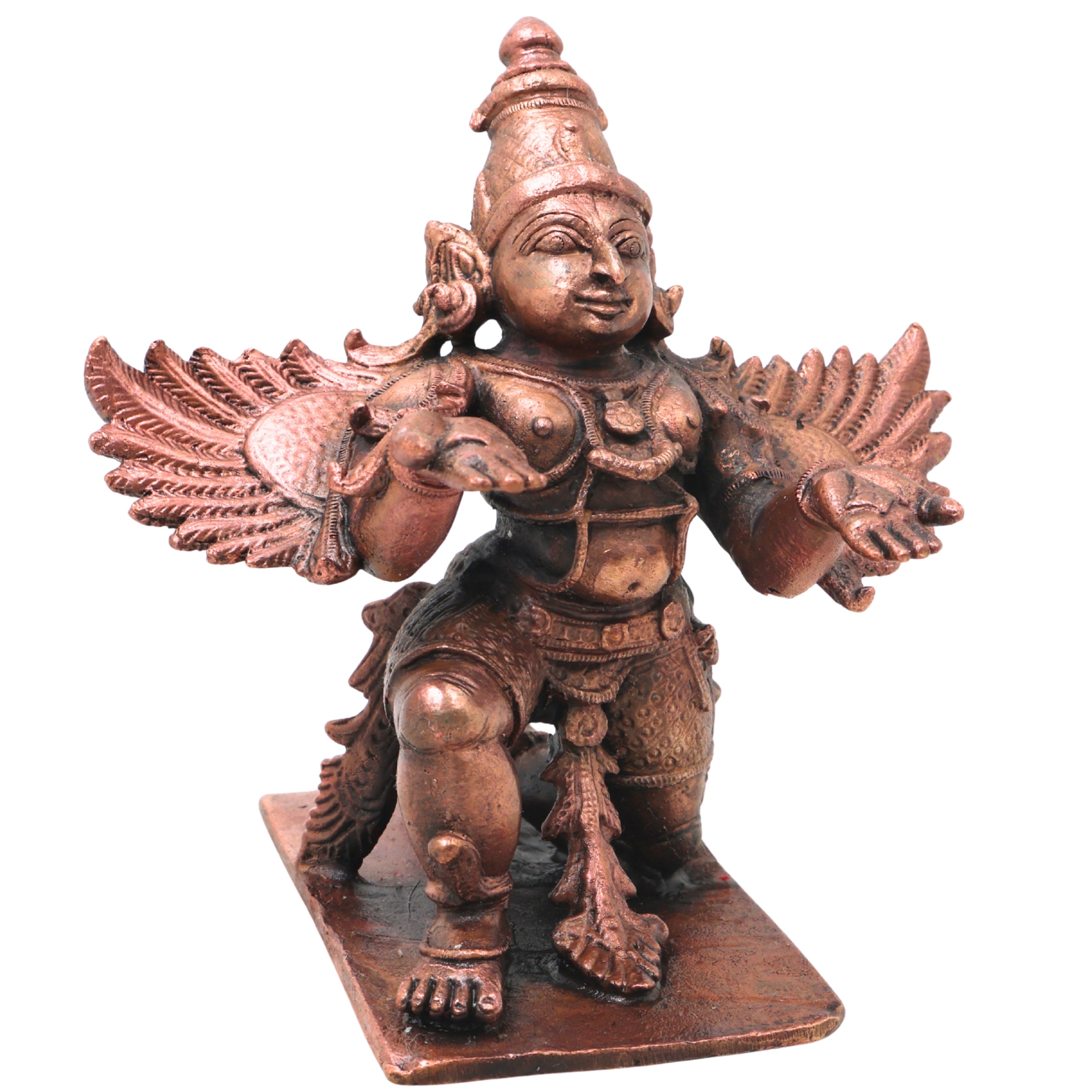Copper Garuda Idol Handcrafted Vainateya Vishnu Vahana Traditional Chola Murti for Pooja Home Decor & Gifting, Brown, 4.5 Inch, 1 Piece