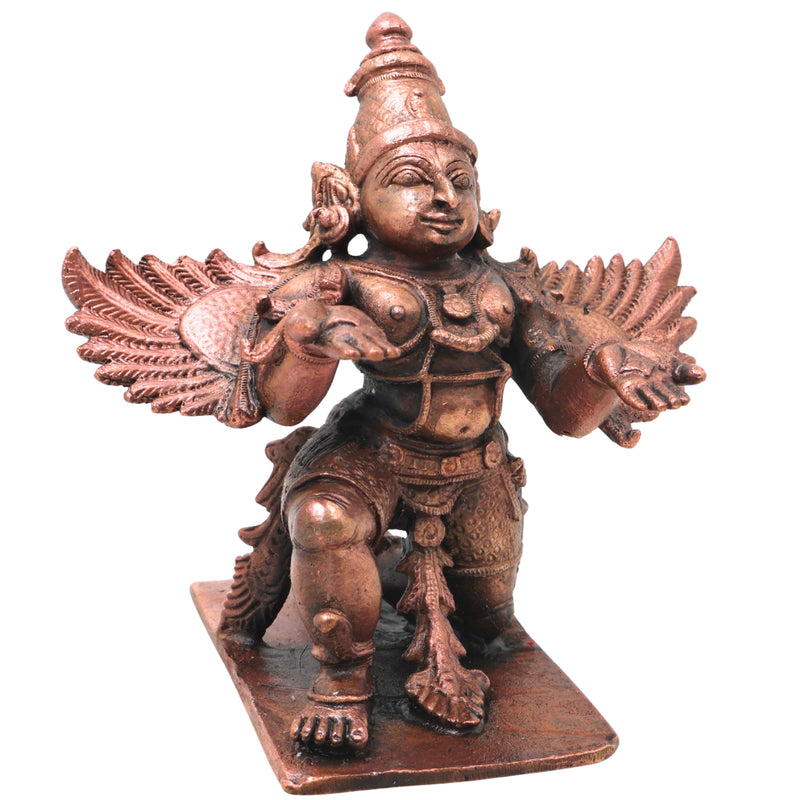 Copper Garuda Idol Handcrafted Vainateya Vishnu Vahana Traditional Chola Murti for Pooja Home Decor & Gifting, Brown, 4.5 Inch, 1 Piece