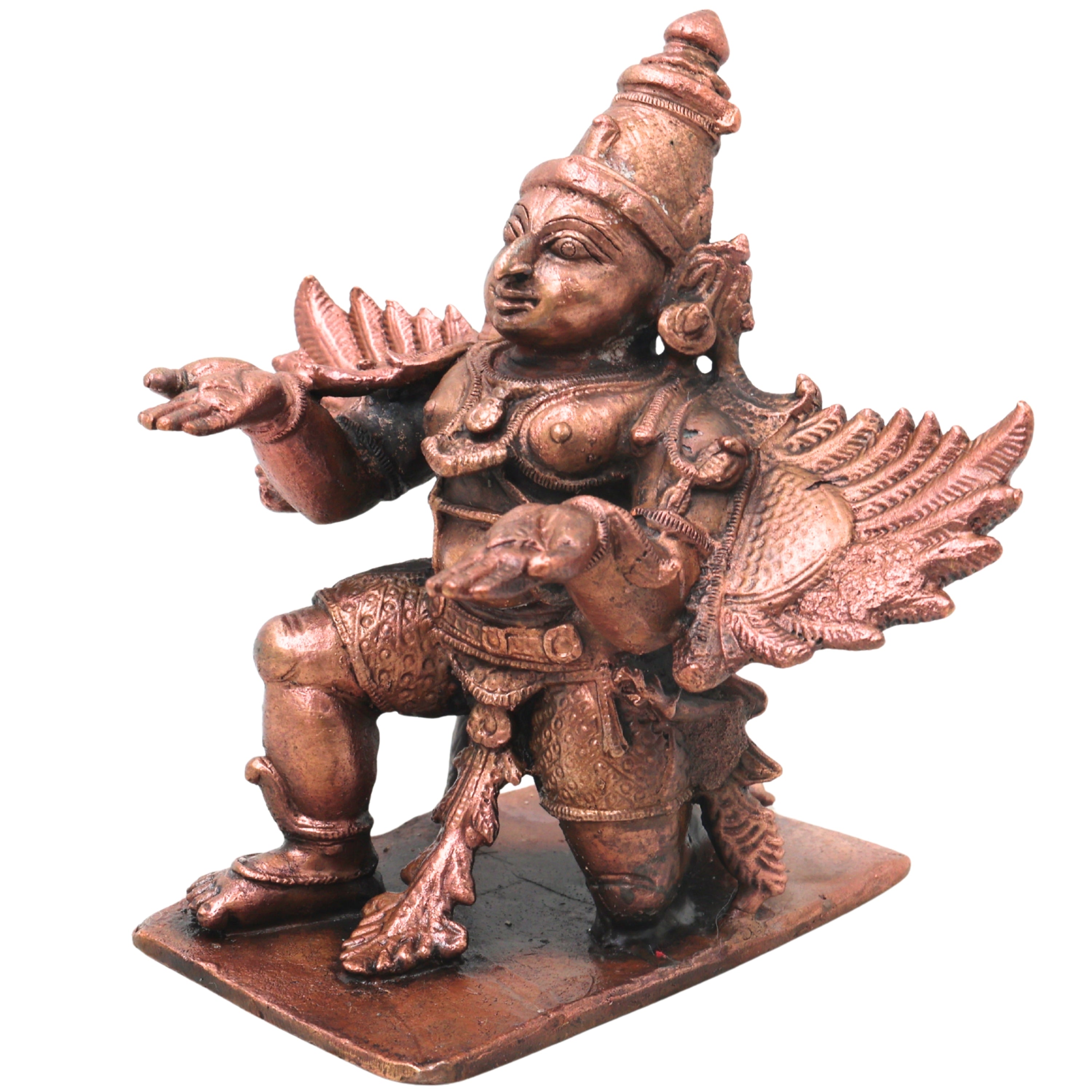 Copper Garuda Idol Handcrafted Vainateya Vishnu Vahana Traditional Chola Murti for Pooja Home Decor & Gifting, Brown, 4.5 Inch, 1 Piece