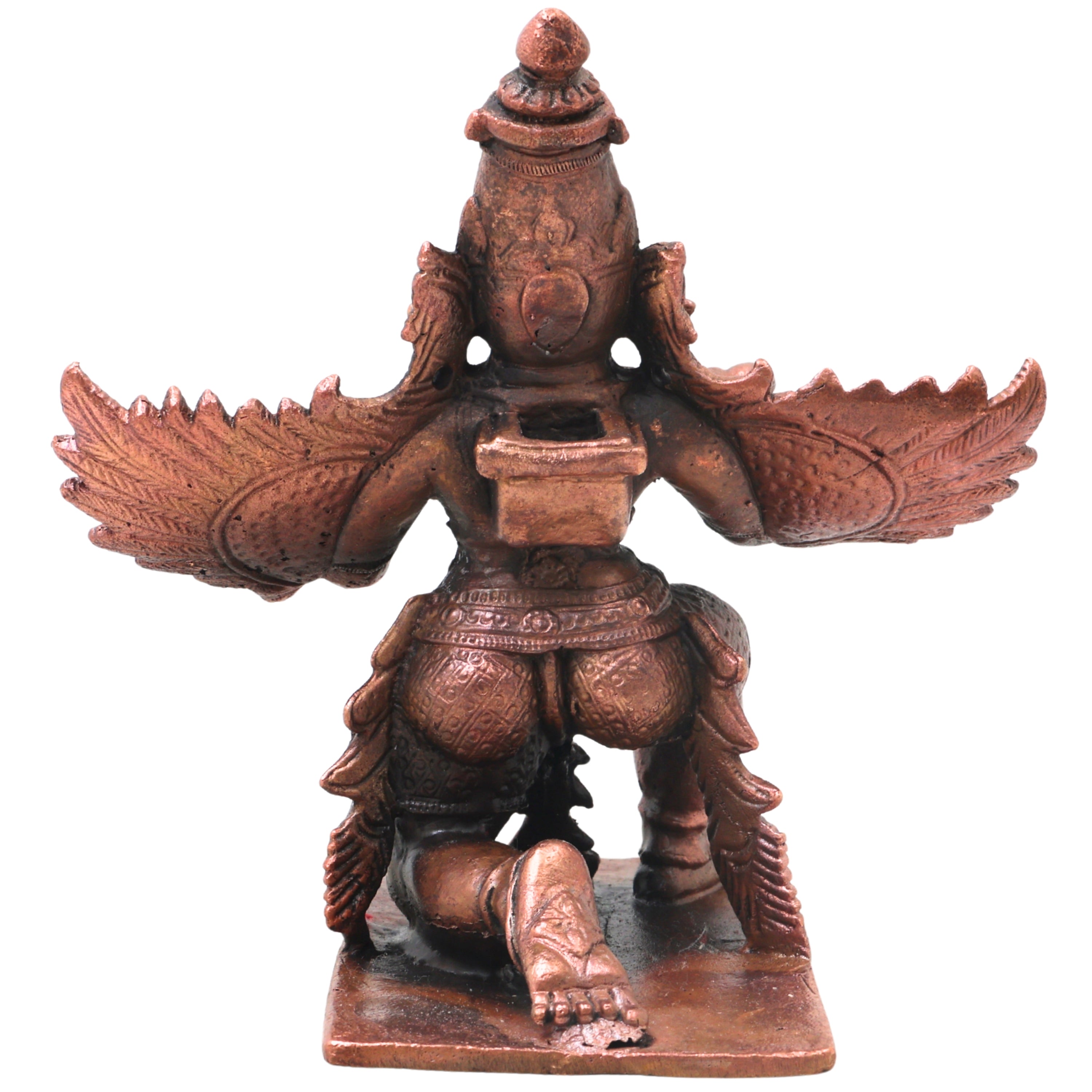 Copper Garuda Idol Handcrafted Vainateya Vishnu Vahana Traditional Chola Murti for Pooja Home Decor & Gifting, Brown, 4.5 Inch, 1 Piece