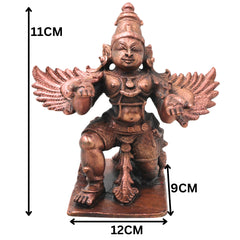 Copper Garuda Idol Handcrafted Vainateya Vishnu Vahana Traditional Chola Murti for Pooja Home Decor & Gifting, Brown, 4.5 Inch, 1 Piece