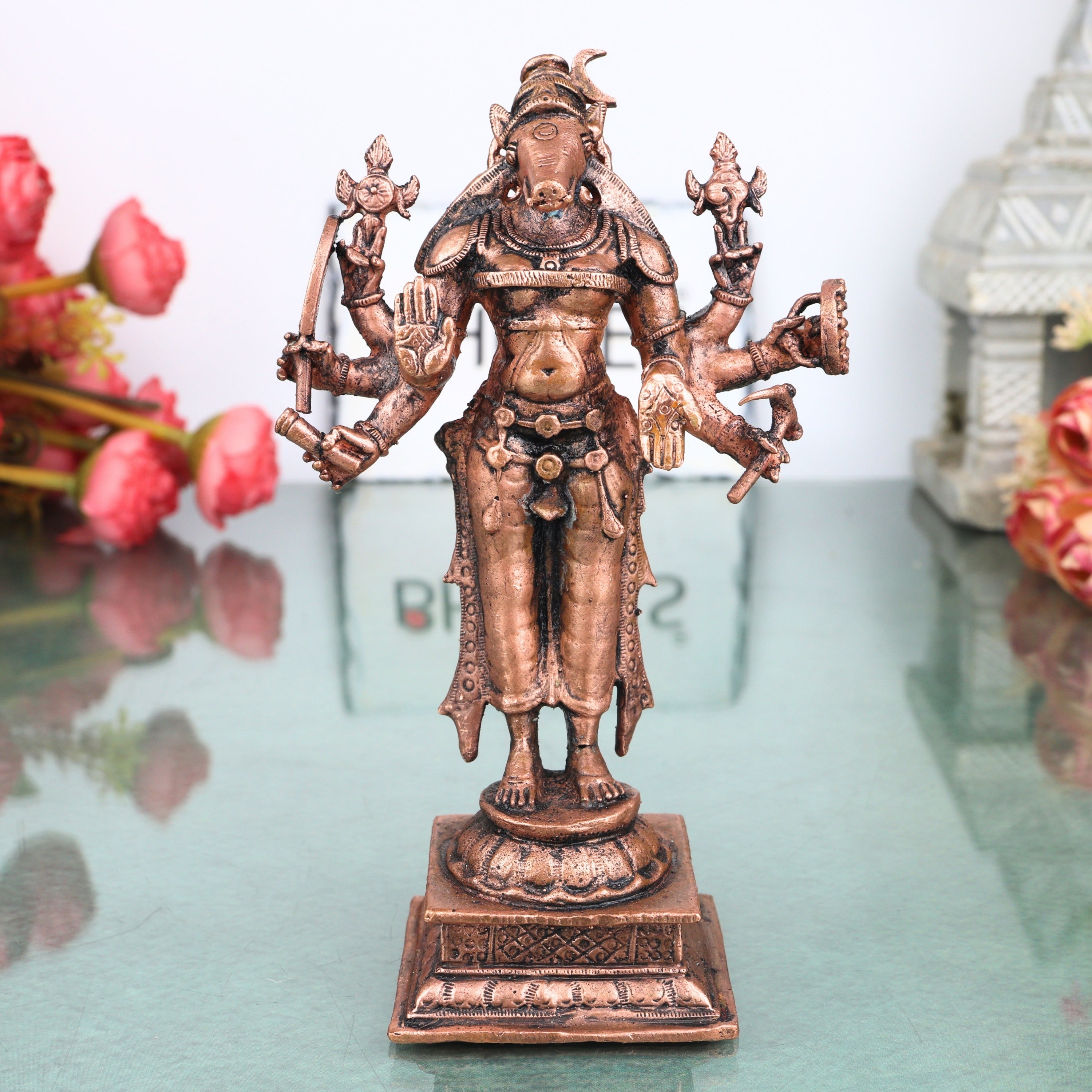 Copper Sri Maha Varahi Devi Idol Handcrafted Traditional Chola Varahamukhi Murti for Pooja, Home Decor & Gifting, Brown, 5.5 Inch, 1 Piece