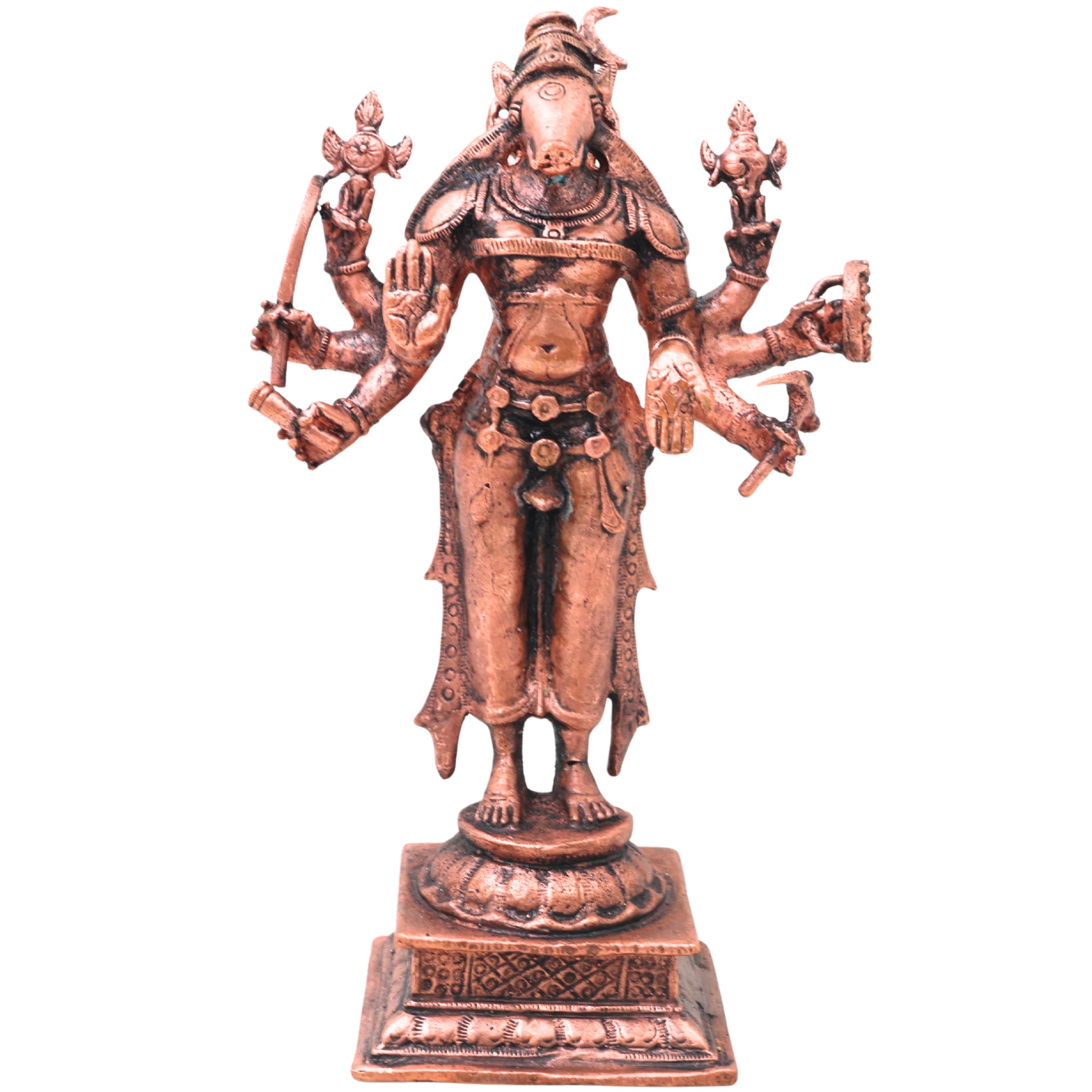 Copper Sri Maha Varahi Devi Idol Handcrafted Traditional Chola Varahamukhi Murti for Pooja, Home Decor & Gifting, Brown, 5.5 Inch, 1 Piece