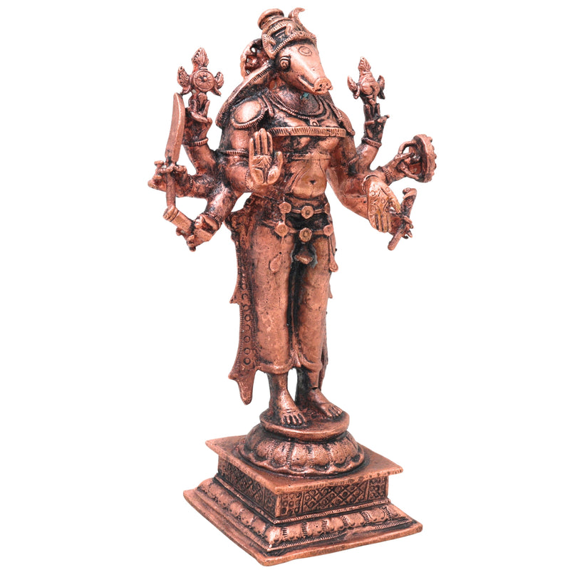 Copper Sri Maha Varahi Devi Idol Handcrafted Traditional Chola Varahamukhi Murti for Pooja, Home Decor & Gifting, Brown, 5.5 Inch, 1 Piece