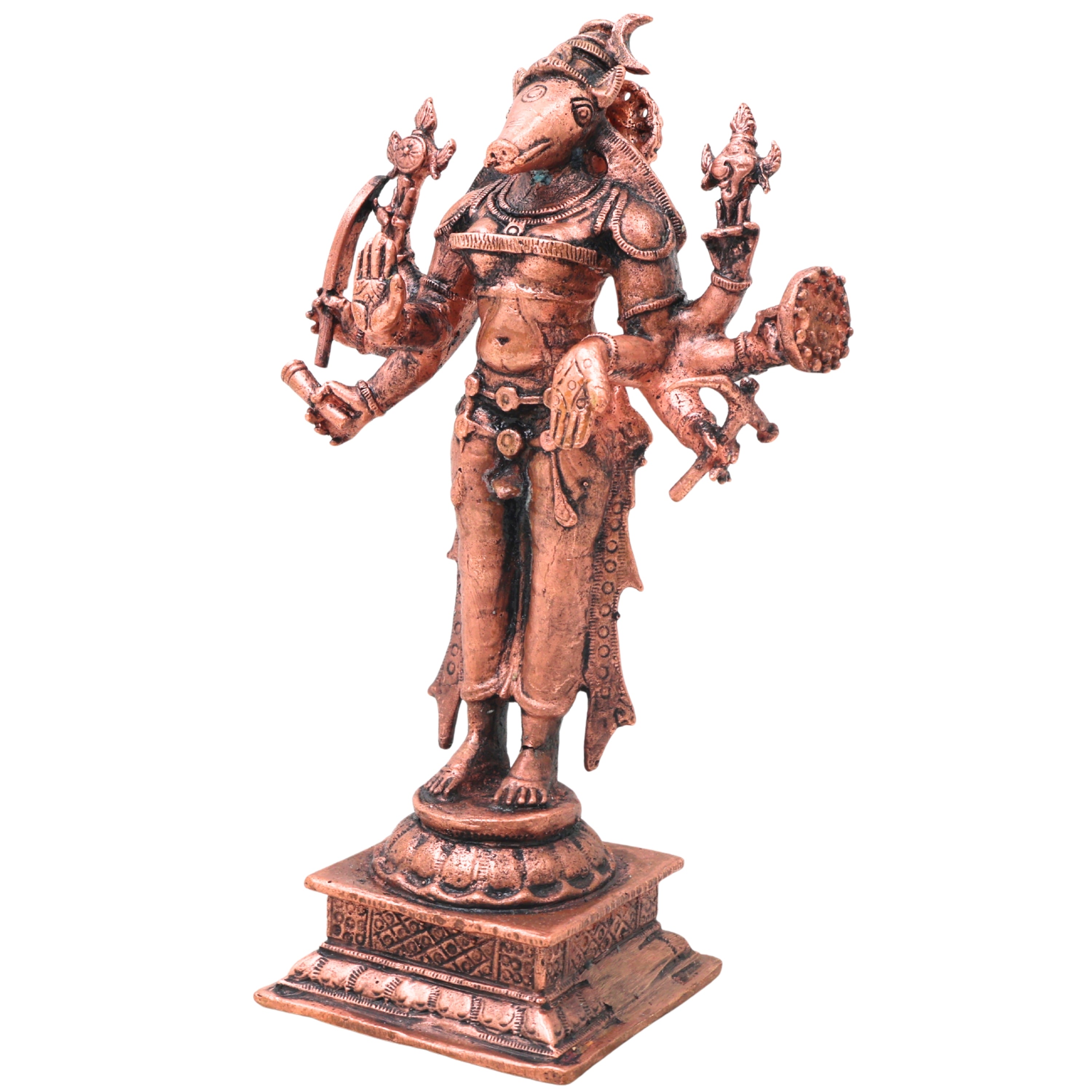 Copper Sri Maha Varahi Devi Idol Handcrafted Traditional Chola Varahamukhi Murti for Pooja, Home Decor & Gifting, Brown, 5.5 Inch, 1 Piece