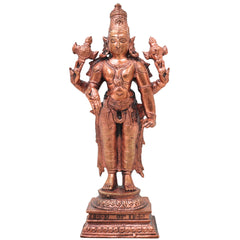 Copper Vishnu Narayana Idol Handcrafted Traditional Murti for Pooja Home Decor Temple Gifting, Brown, 6.5 Inch, 1 Piece