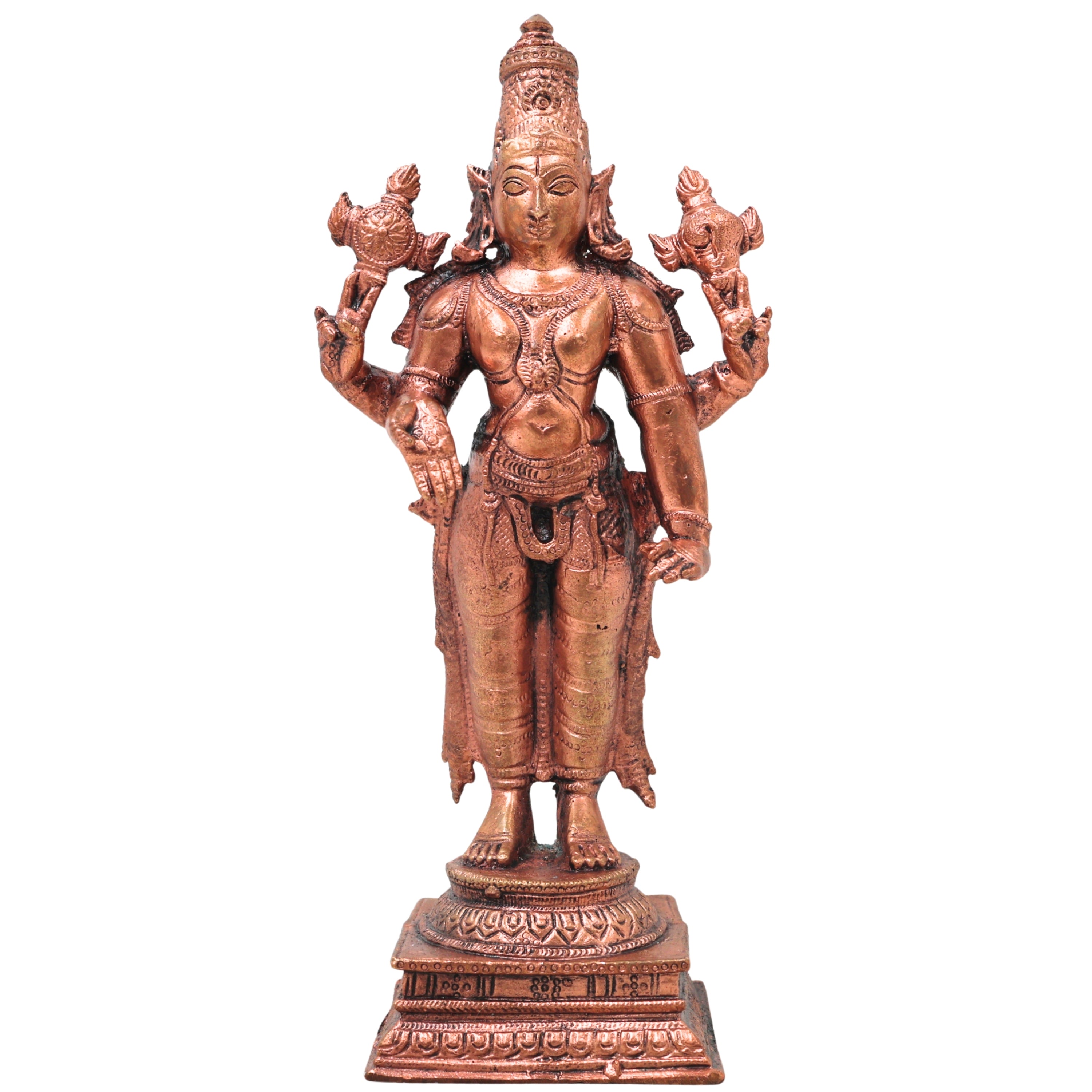Copper Vishnu Narayana Idol Handcrafted Traditional Murti for Pooja Home Decor Temple Gifting, Brown, 6.5 Inch, 1 Piece