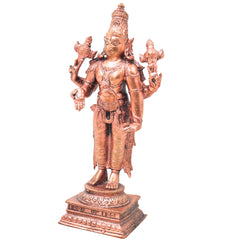 Copper Vishnu Narayana Idol Handcrafted Traditional Murti for Pooja Home Decor Temple Gifting, Brown, 6.5 Inch, 1 Piece