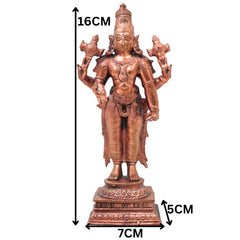 Copper Vishnu Narayana Idol Handcrafted Traditional Murti for Pooja Home Decor Temple Gifting, Brown, 6.5 Inch, 1 Piece