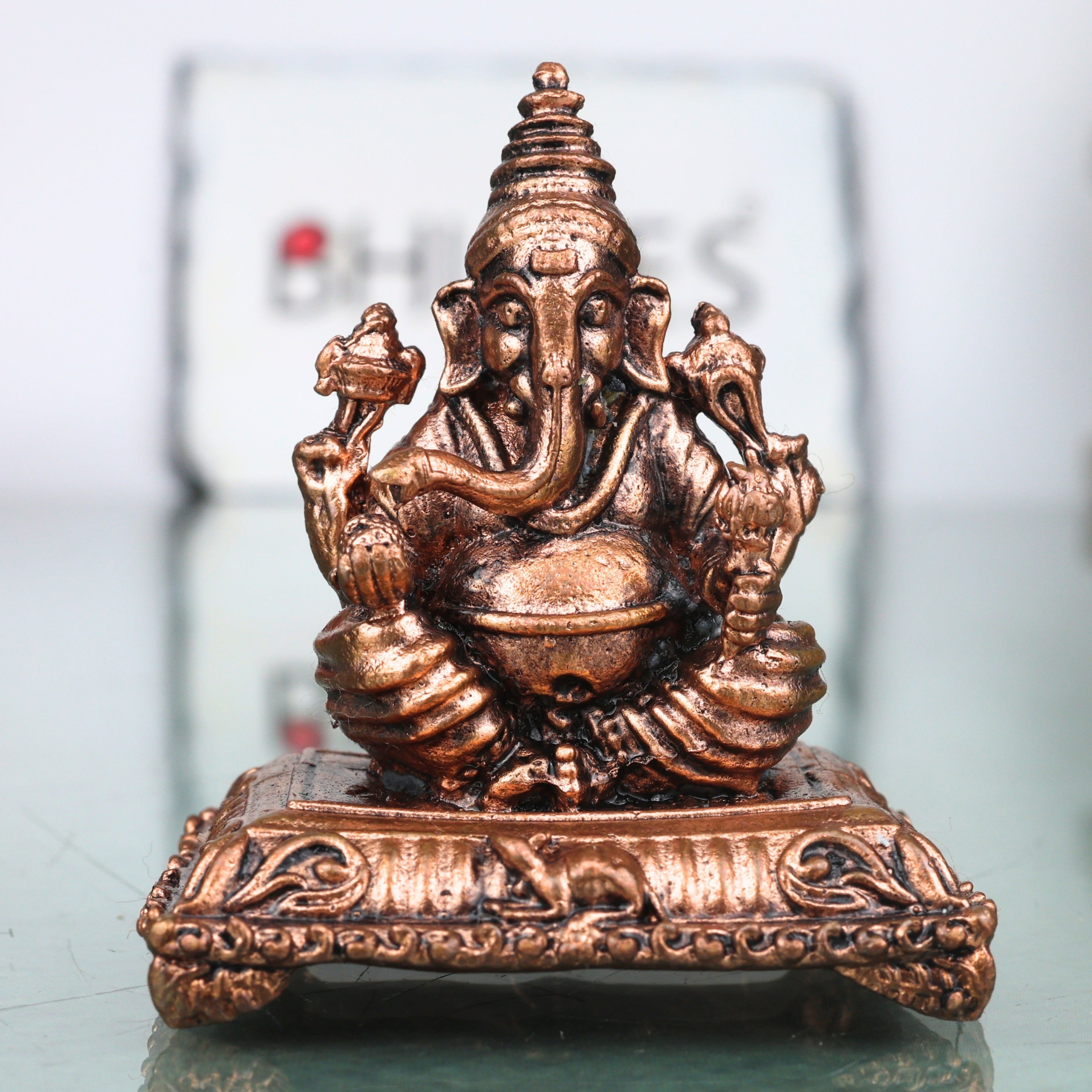 Copper Ganesha Idol Handcrafted Ganapati Vinayaka Murti Traditional Chola Sculpture for Pooja Home Decor & Gifting, Brown, 2 Inch, 1 Piece