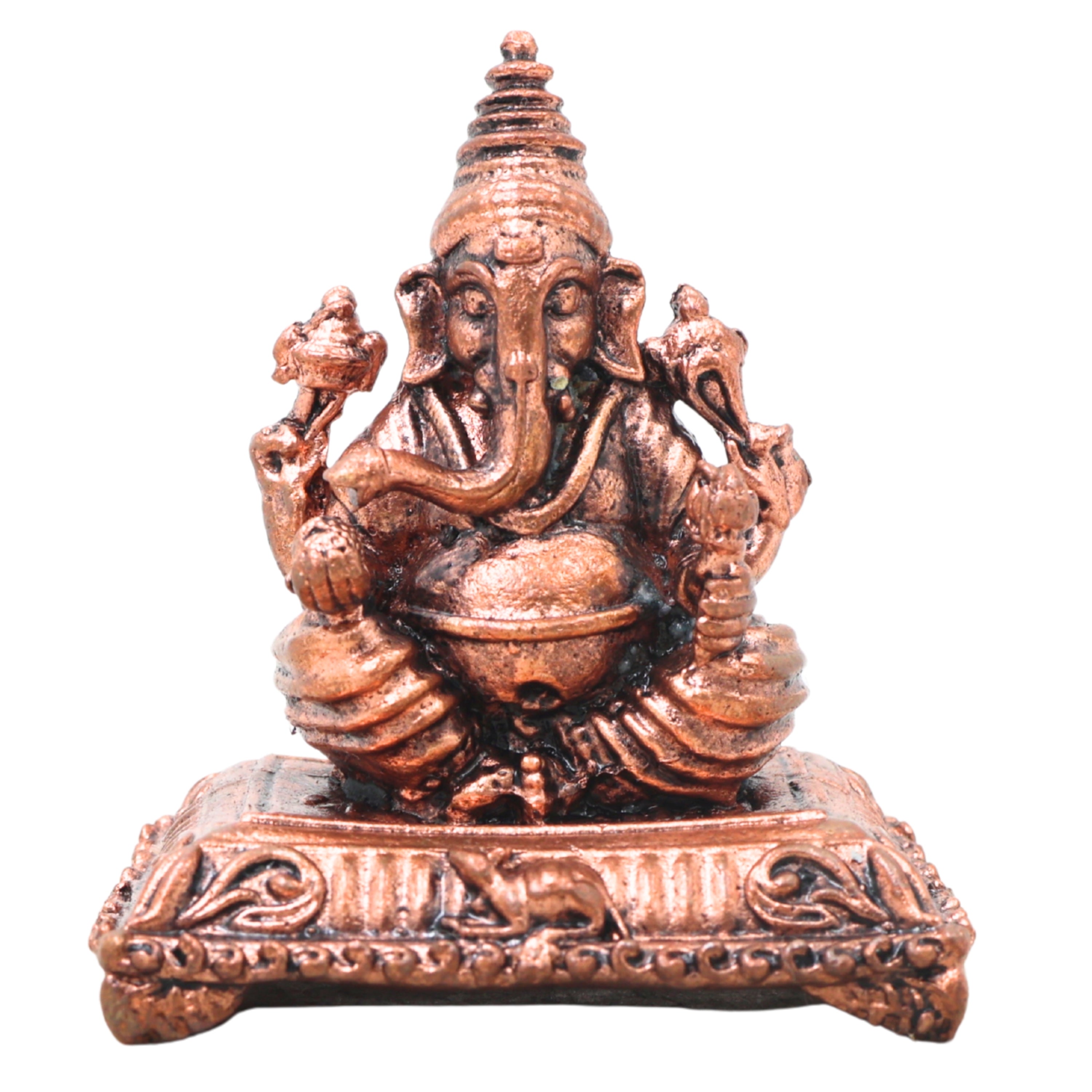 Copper Ganesha Idol Handcrafted Ganapati Vinayaka Murti Traditional Chola Sculpture for Pooja Home Decor & Gifting, Brown, 2 Inch, 1 Piece