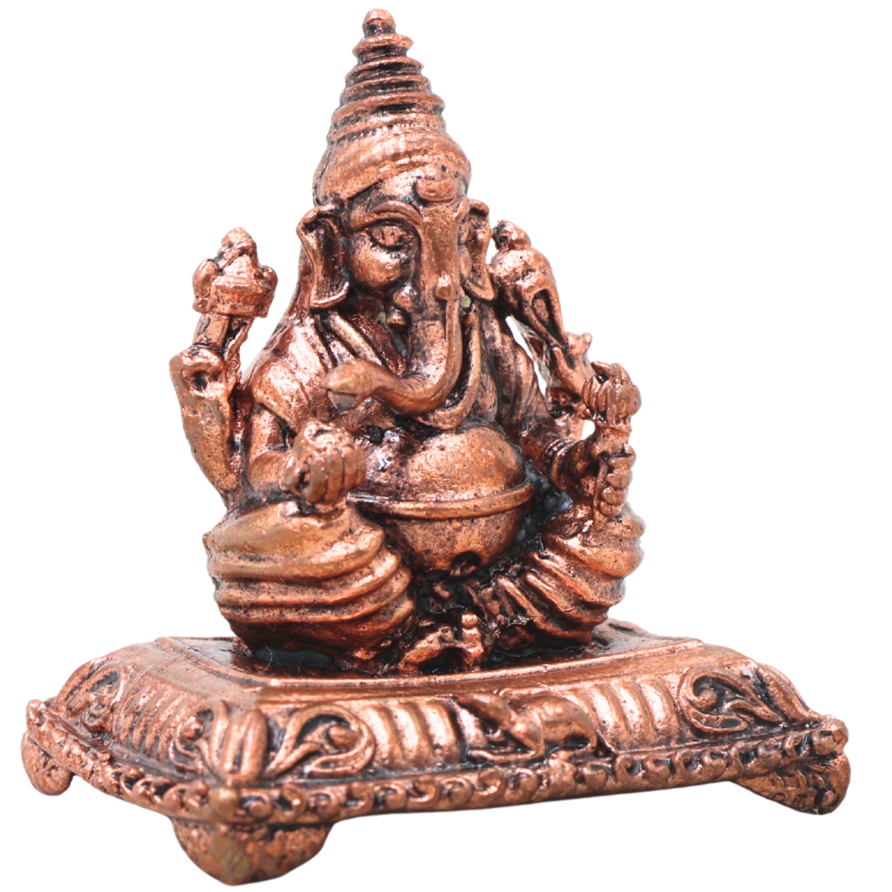Copper Ganesha Idol Handcrafted Ganapati Vinayaka Murti Traditional Chola Sculpture for Pooja Home Decor & Gifting, Brown, 2 Inch, 1 Piece