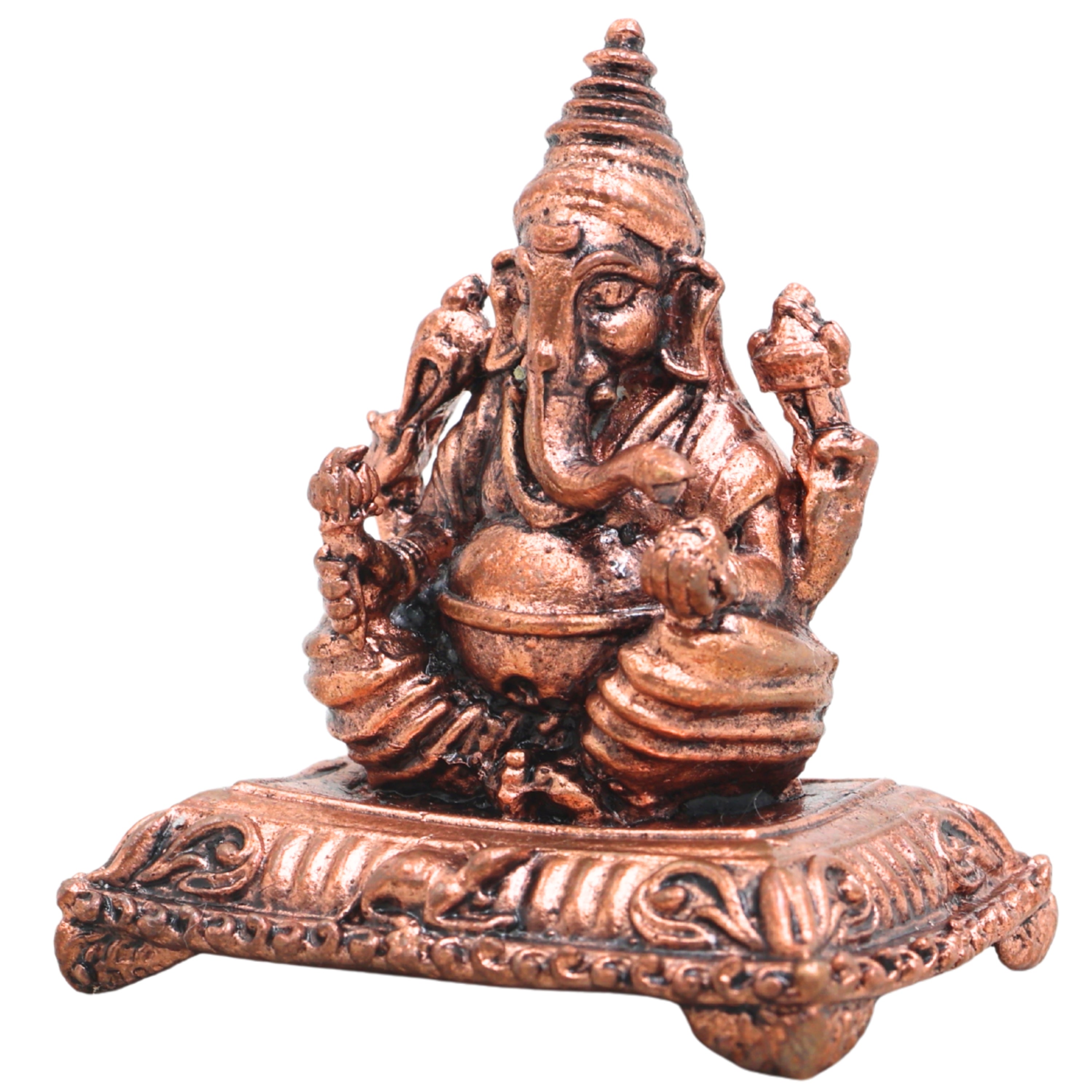 Copper Ganesha Idol Handcrafted Ganapati Vinayaka Murti Traditional Chola Sculpture for Pooja Home Decor & Gifting, Brown, 2 Inch, 1 Piece