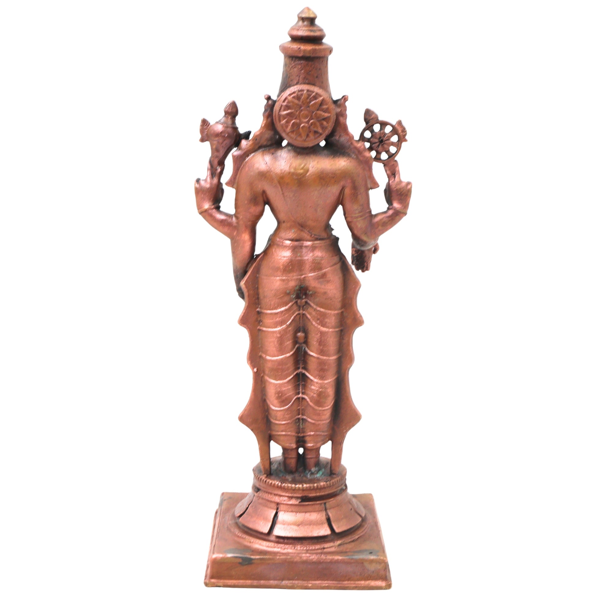 Copper Vishnu Idol Handcrafted Traditional Chola Style Narayana Murti for Pooja Home Decor & Gifting, Brown, 9 Inch, 1 Piece