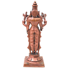 Copper Vishnu Idol Handcrafted Traditional Chola Style Narayana Murti for Pooja Home Decor & Gifting, Brown, 9 Inch, 1 Piece