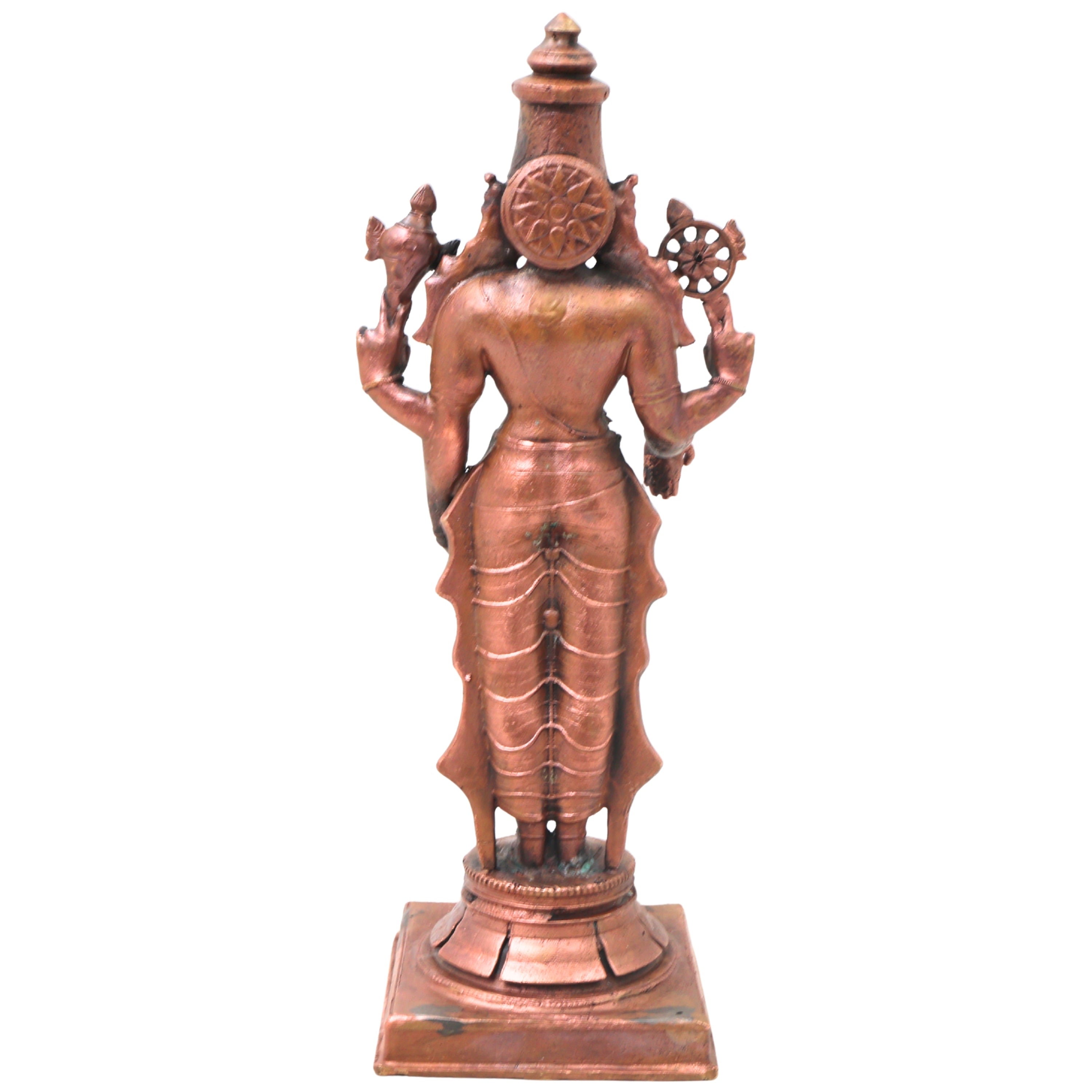Copper Vishnu Idol Handcrafted Traditional Chola Style Narayana Murti for Pooja Home Decor & Gifting, Brown, 9 Inch, 1 Piece