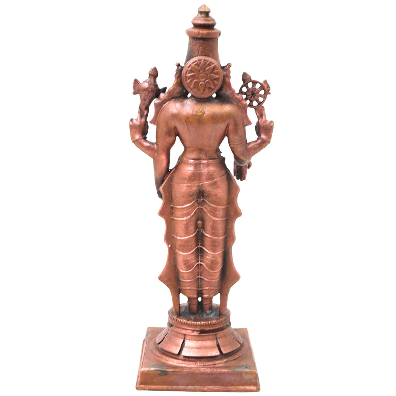 Copper Vishnu Idol Handcrafted Traditional Chola Style Narayana Murti for Pooja Home Decor & Gifting, Brown, 9 Inch, 1 Piece