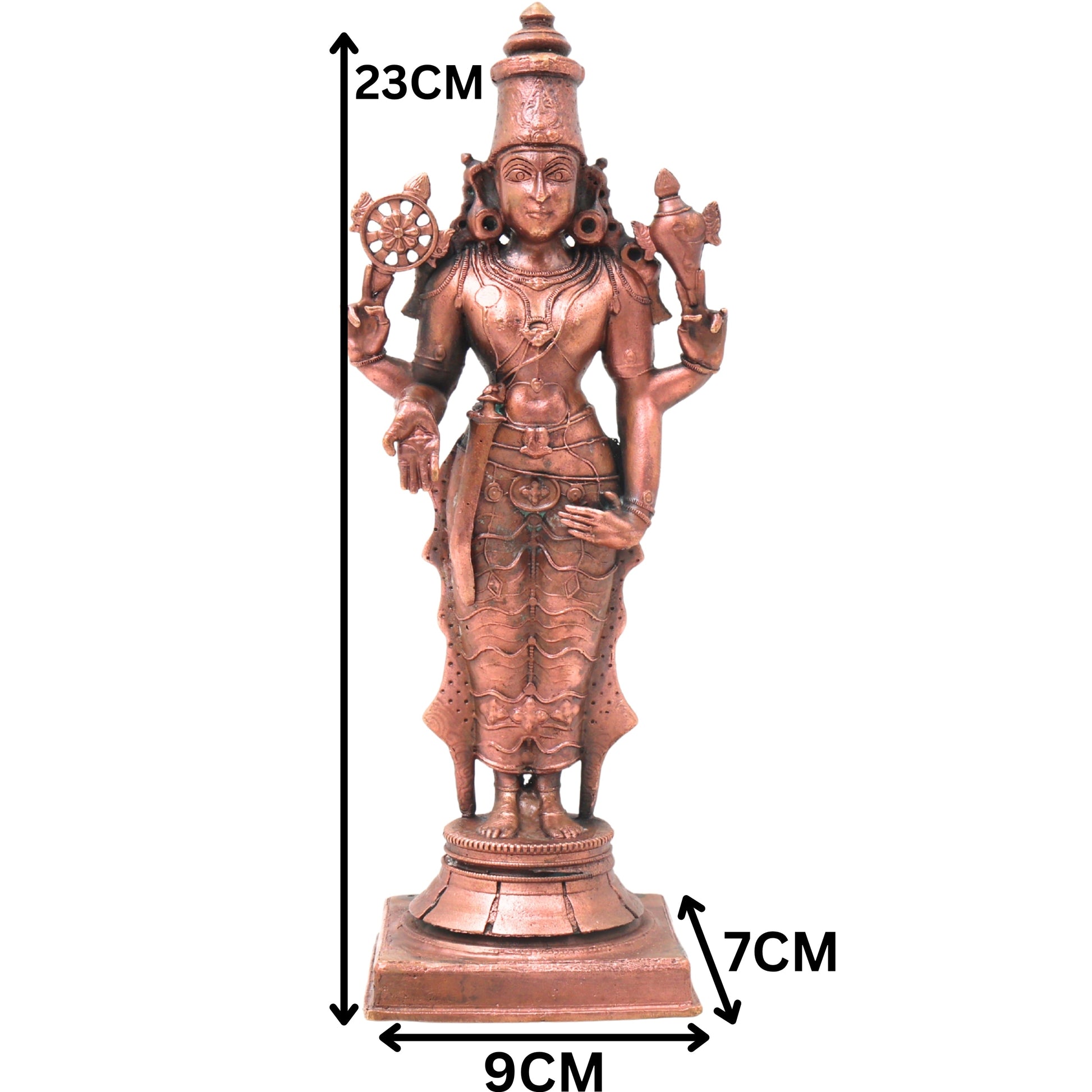 Copper Vishnu Idol Handcrafted Traditional Chola Style Narayana Murti for Pooja Home Decor & Gifting, Brown, 9 Inch, 1 Piece