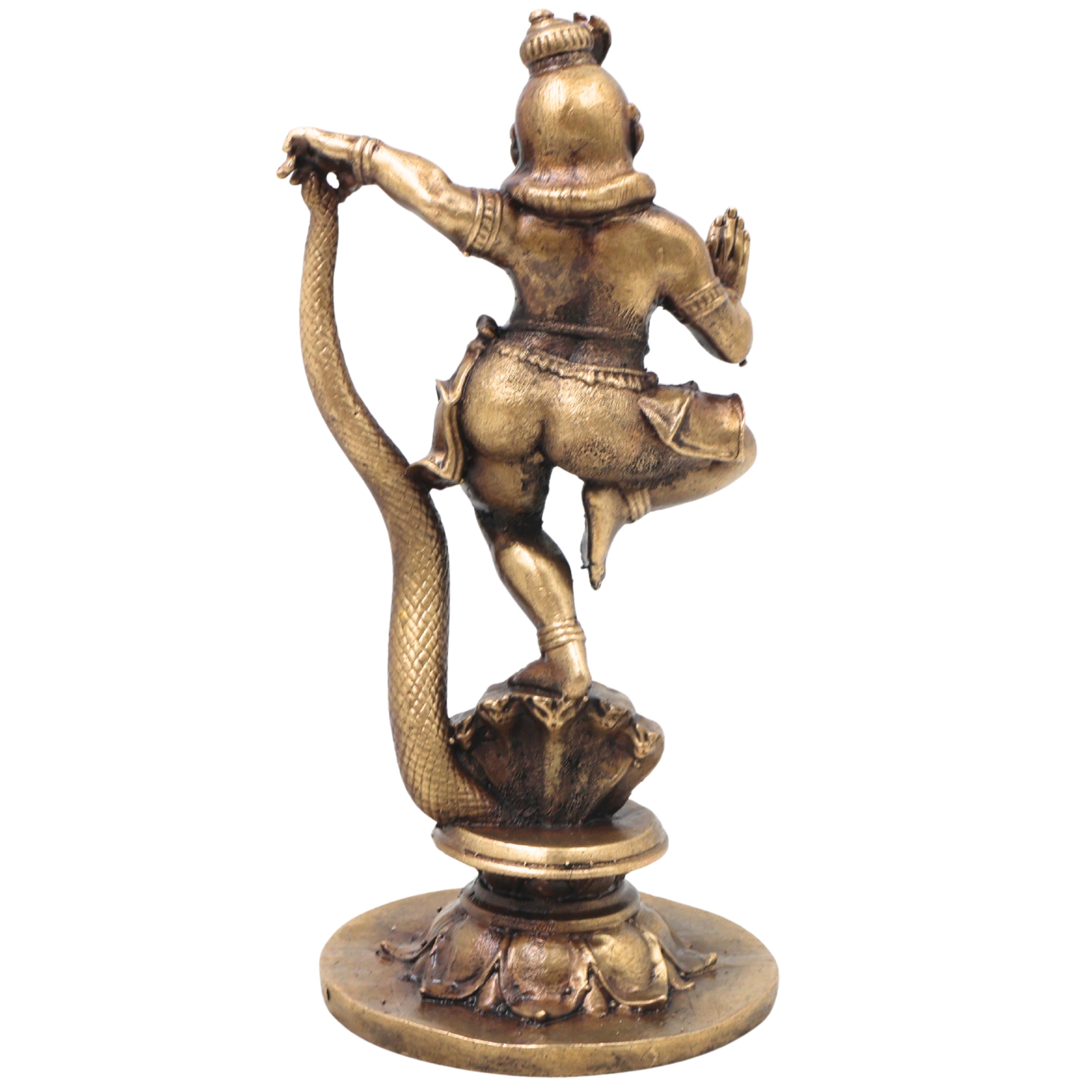Brass Kaliya Mardana Krishna Idol Handcrafted Govinda Venugopala Traditional Chola Murti for Pooja Decor & Gifting, Gold, 5.5 Inch, 1 Piece