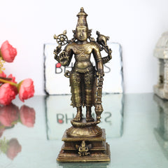 Brass Vishnu Idol Handcrafted Narayana Govinda Murti Traditional Chola Sculpture for Pooja Home Decor Gifting, Gold, 5 Inch, 1 Piece