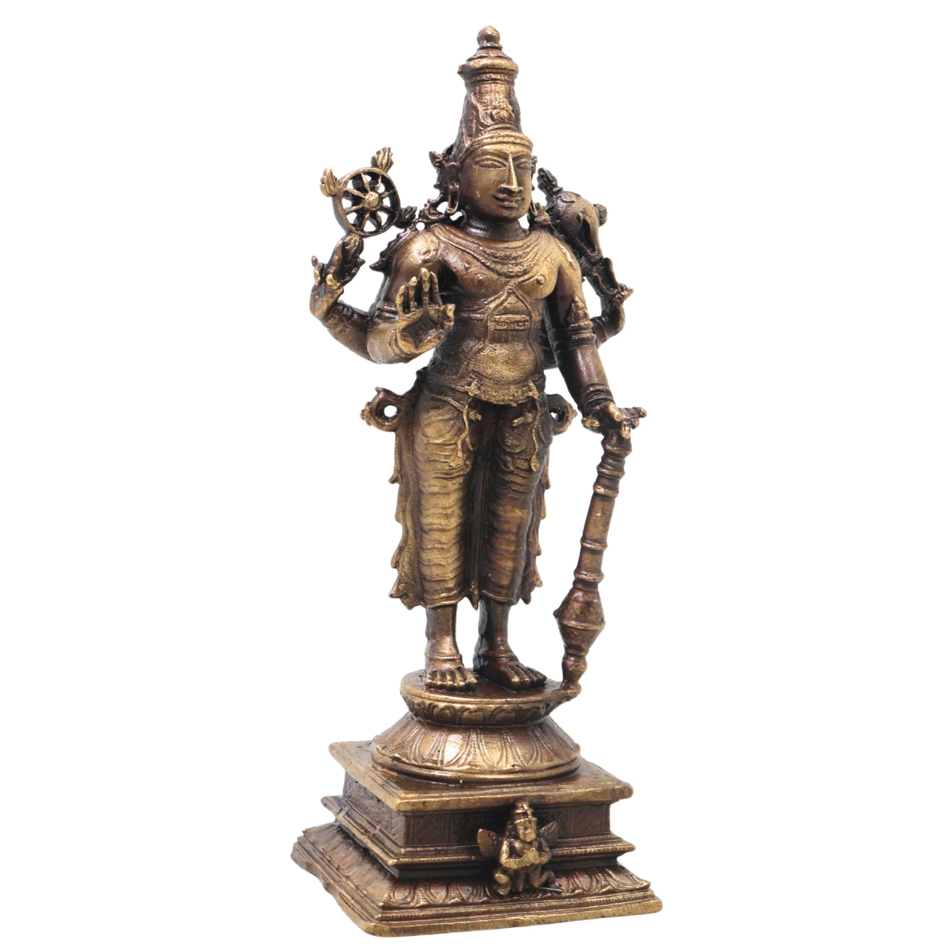Brass Vishnu Idol Handcrafted Narayana Govinda Murti Traditional Chola Sculpture for Pooja Home Decor Gifting, Gold, 5 Inch, 1 Piece