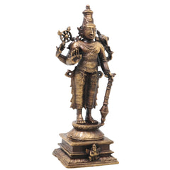 Brass Vishnu Idol Handcrafted Narayana Govinda Murti Traditional Chola Sculpture for Pooja Home Decor Gifting, Gold, 5 Inch, 1 Piece