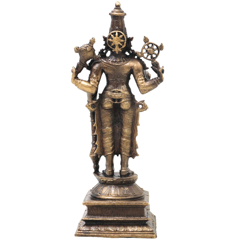 Brass Vishnu Idol Handcrafted Narayana Govinda Murti Traditional Chola Sculpture for Pooja Home Decor Gifting, Gold, 5 Inch, 1 Piece